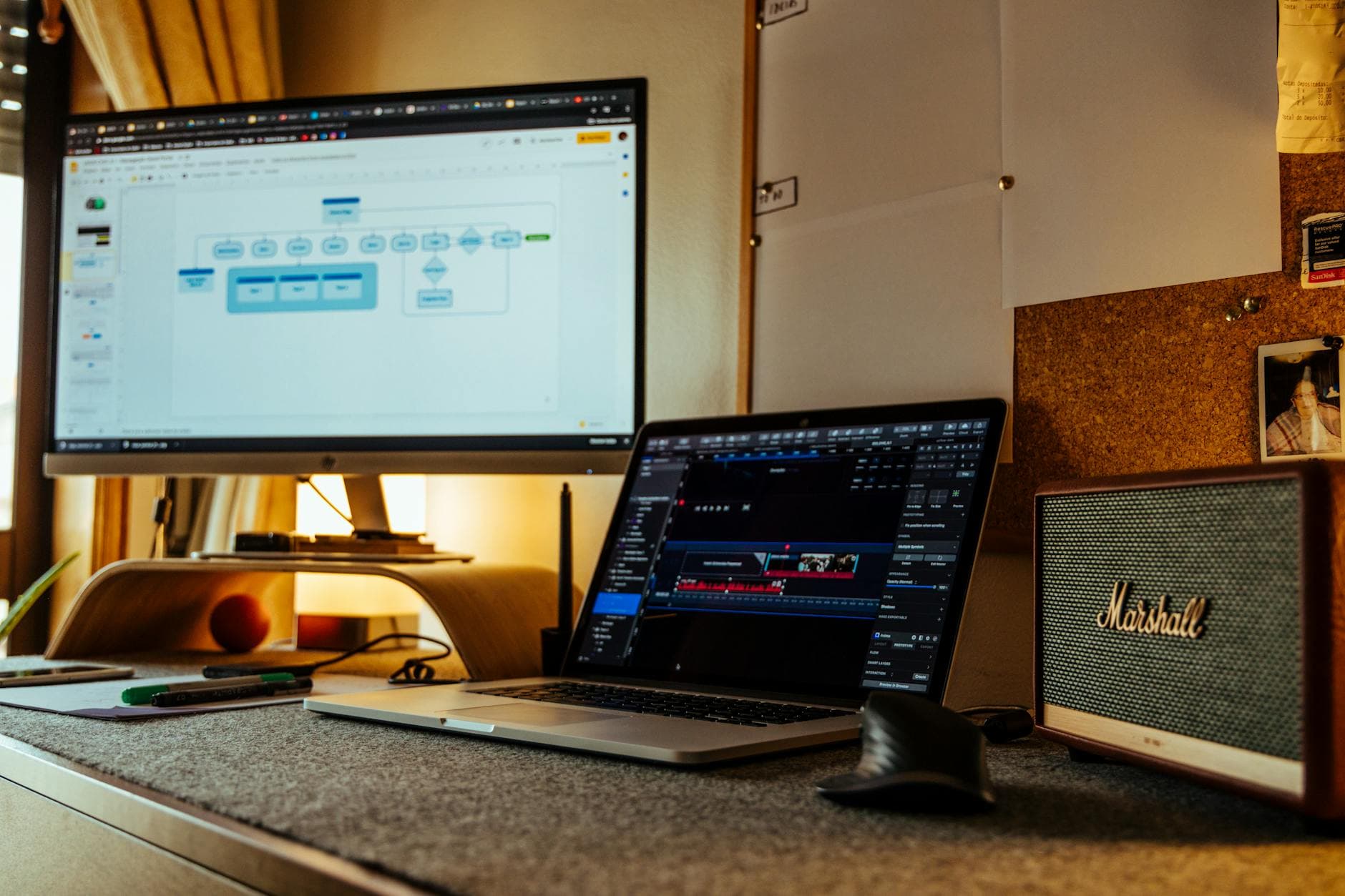 A person sitting at a desk with a laptop, looking organized and efficient, with icons representing automation and workflow.